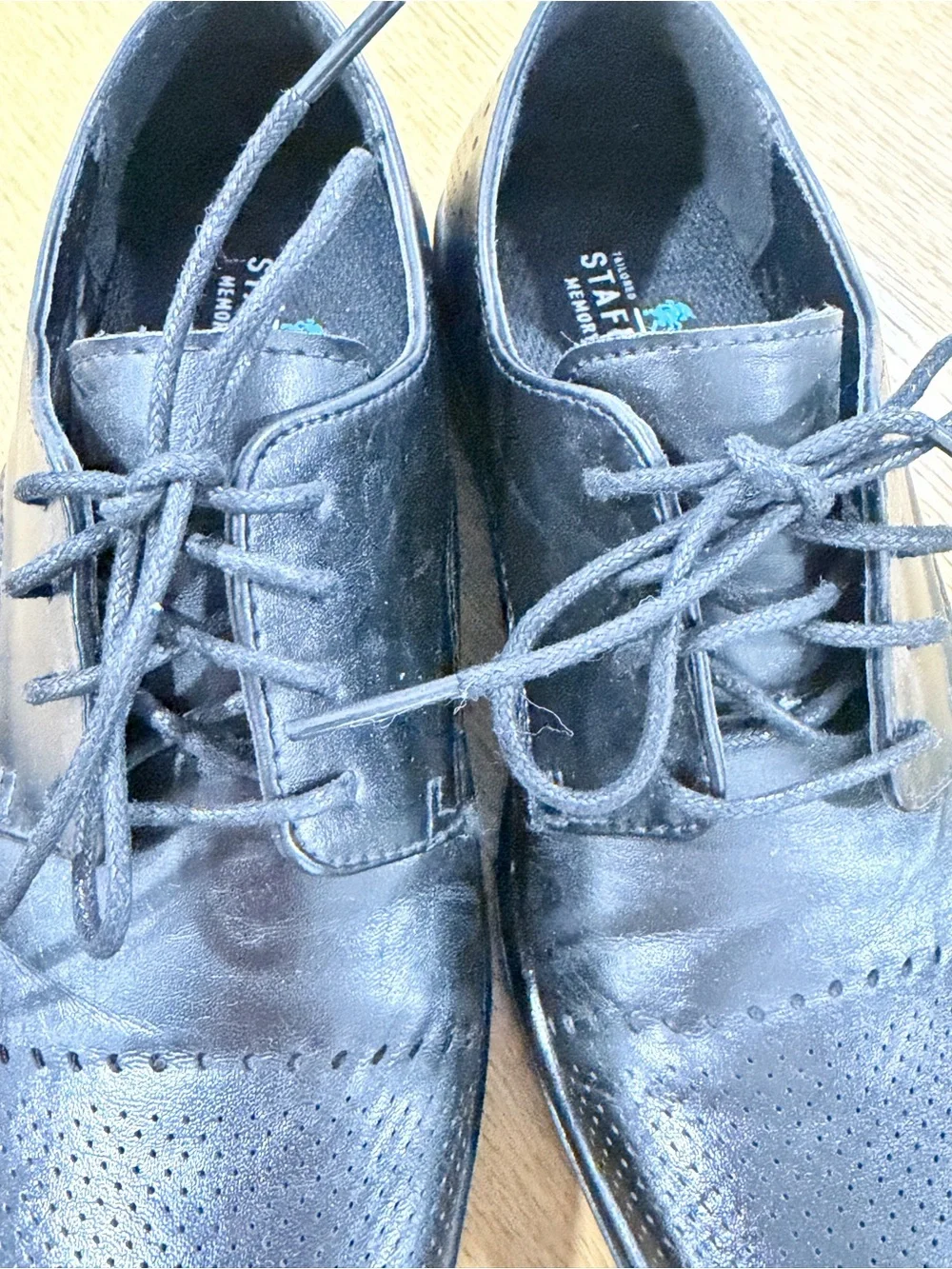 Stafford Boys’ Black Oxford Lace-Up Dress Shoes Size 2M Memory Foam